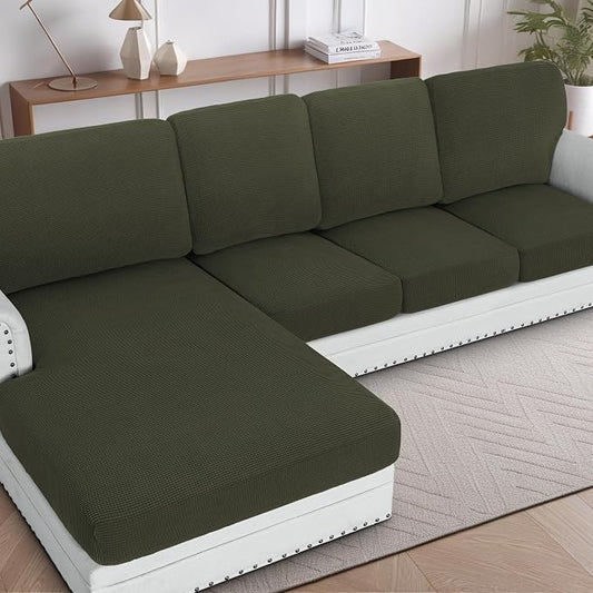 H.VERSAILTEX Sectional Couch Covers 4 Pieces Sofa Seat Cushion Covers L Shape Separate Cushion Couch Chaise Cover for Both Left/Right Sectional Couch (Seat Only: 1 Chaise + 3 Sofa, Olive) by HVERSAILTEX