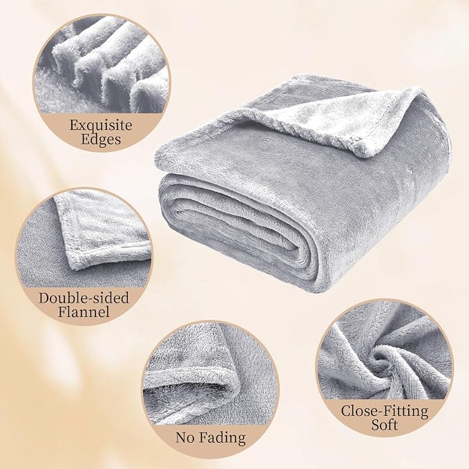 Fleece Throw Blankets Bulk 50x60 Inches - 8 Pack Soft Flannel Plush Blankets for Couch, Sofa, Bed, Home - Lightweight Warm Gifts for Wedding, Travel, Pet (Light Gray + Cream White) - Image 6