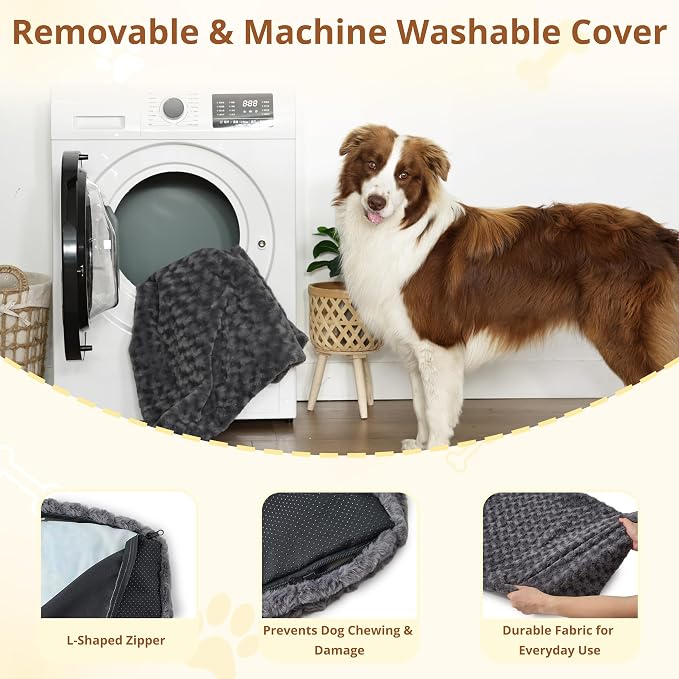 EGOHOME Dog Bed for Large Dogs, Shredded Memory Foam, Washable, Non-Slip | Balanced Support Foam, CertiPUR-US, Removable Washable Cover, Rose Velvet, Dog Crate Bed & Kennel Pad, 35 x 23 Inch, Gray - Image 5