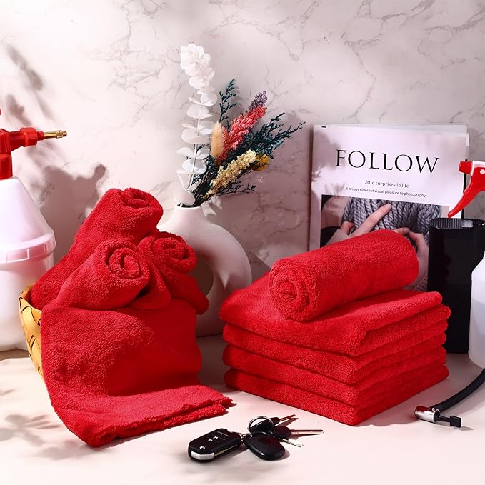 Shimeyao 30 Pcs 16 x 16 Inch Edgeless Microfiber Plush Towels for Cars Detailing Drying Wash Polishing Absorbent Cleaning Cloths, 500 GSM (Red) - Image 5