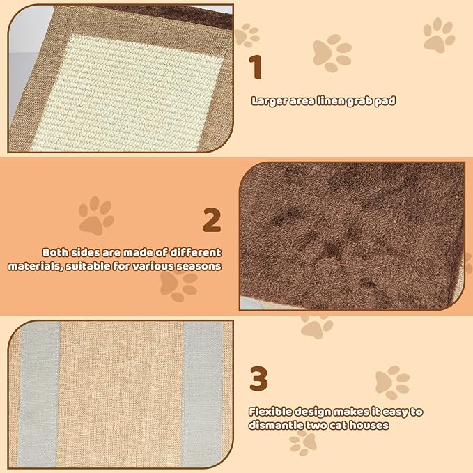 2-Tier Cat House for Indoor Cats Bed, Covered Cat Beds with Hideaway Cave and Scratch Pad, Foldable Modern Cat House for Multi Small Pet Large Kitten Kitty - Image 3