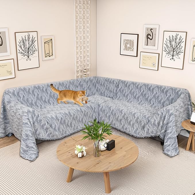 1OO% Waterproof Sectional Couch Covers for Dogs L Shaped Corner Sofa Cover Washable Chenille Sofa Slipcovers Blanket Modern Jacquard Pet Furniture Protector (91"x252", Navy Wave) - Image 5