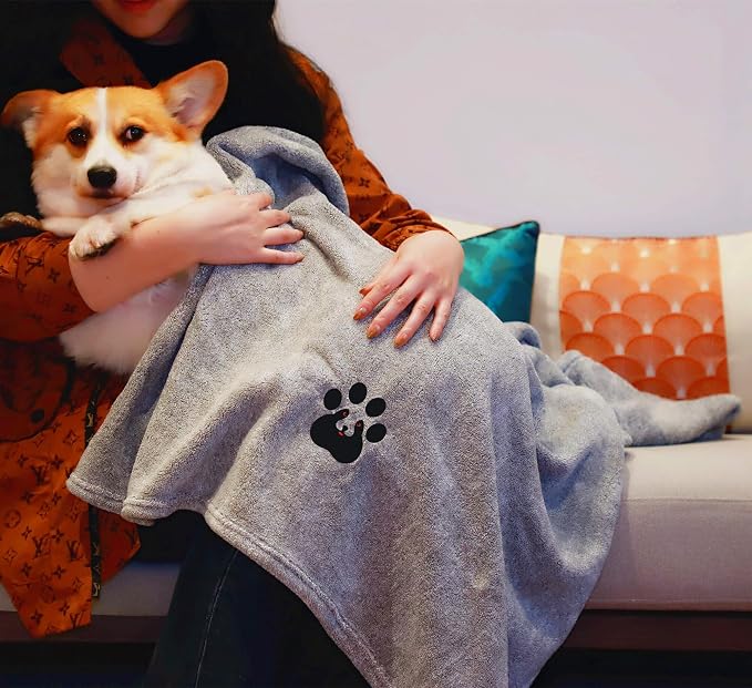 Dogvingpk Extra Large Dog Towel Super Absorbent Soft Quick Drying Microfiber Pet Bath Towels for Large & Medium Dogs (XL-55" * 36", Grey) - Image 6