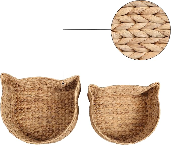 BSK4001A-2SET Feliz Cat-Shaped Hand Woven Water Hyacinth Nesting Pet Toy Organizer Baskets, Cay Storage Box for Living Room, Natural (Set of 2) - Image 4
