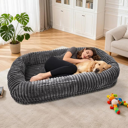 Human Dog Bed for Adult,Large Dog Bed 70"x38"x10" | Orthopedic Washable XL Dog Bed with Memory Foam (Darkgrey) by wowohpet