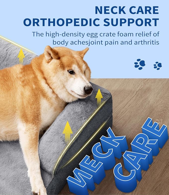 Made4pet Dog Bed Orthopedic, Dog Sofa for Small Dogs Supportive Foam Pet Cushions Bed with Washable Removable Cover, Egg-Crate Foam, Waterproof Lining Bottom, Grey, 30 * 20 * 6.5 Inch - Image 4