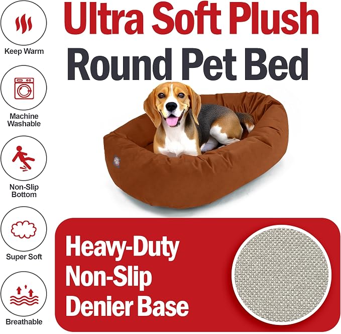 Majestic Pet 32 Inch Suede Calming Dog Bed Washable – Cozy Soft Round Dog Bed with Spine Support for Dogs to Rest Their Head - Fluffy Donut Dog Bed 32x23x7 (Inch) - Round Pet Bed Medium – Rust (2025) - Image 6