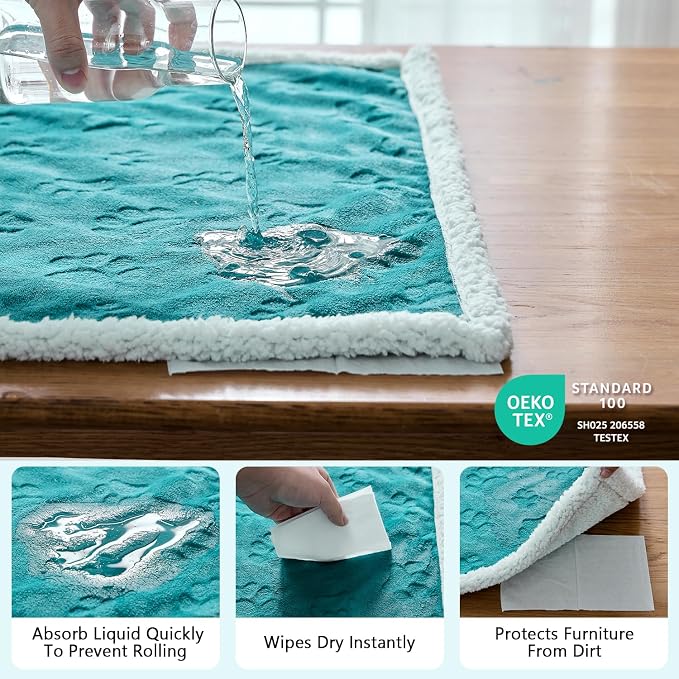 Qeils Pet Blankets for Cats - Waterproof Cat Blanket Washable - Sherpa Fleece Puppy Blanket, Soft Plush Reversible Throw Protector for Bed Couch Car Sofa, 30"X40", Teal - Image 2