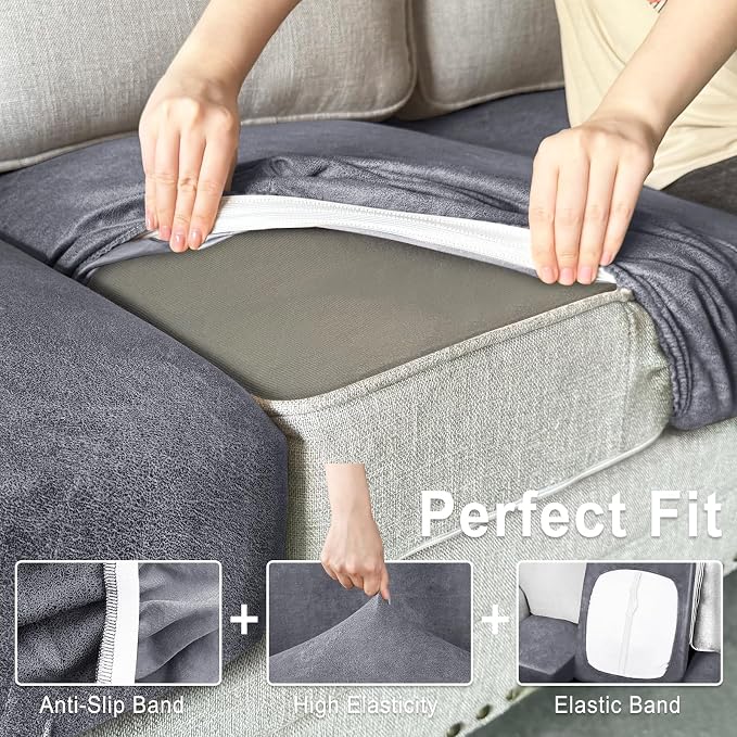 ANARACHON Leather Look Couch Cushion Covers Sofa Seat Slipcovers Sets Couches Furniture Protector for Sectional Armchair Loveseat Pets Kids Stretch Spandex Fabric (3 Cushion Sofa, Light Brown) - Image 4