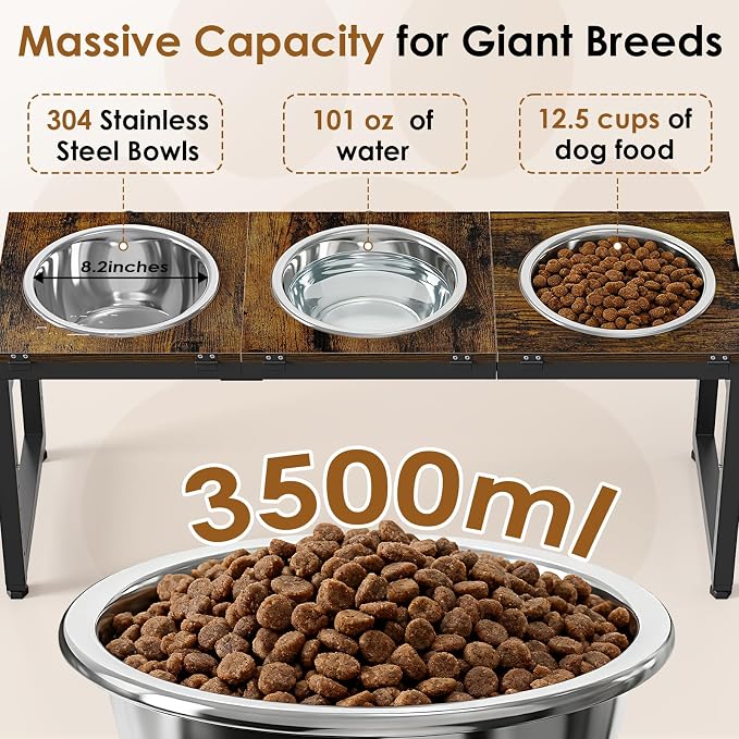 5-Height Adjustment 15"-20.5", Raised Dog Bowl Stand for Large Dogs | 3-Bowl Feeding Station; 304 Stainless Steel Bowls, 101oz Each; 3-Angle Tilt Reduces Vomiting; Solid iron Frame - Image 5