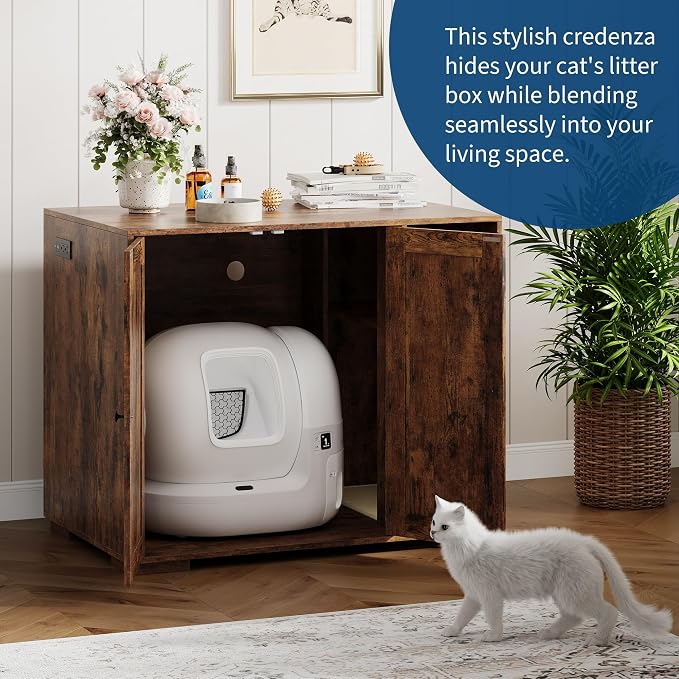 Extra Large Cat Litter Box Enclosure Furniture – Dog-Proof Cabinet with Scrape-resistant Pad, Built-in Outlet, Storage Space for Cat Accessories – Fits Automatic Litter Boxes – Indoor Cat House | Dog-Proof Cabinet with Scrape-resistant Pad, Built-in Ou... - Image 2