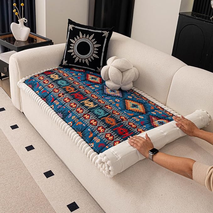 VClife Boho Eclectic Textured Sofa Cover, Ethnic Retro Dog Couch Cushion Cover for 3-4 Cushion Couch Sofa, Plush Soft Anti Slip and Washable Couch Cover for Sectional L Shape Sofa - Image 5