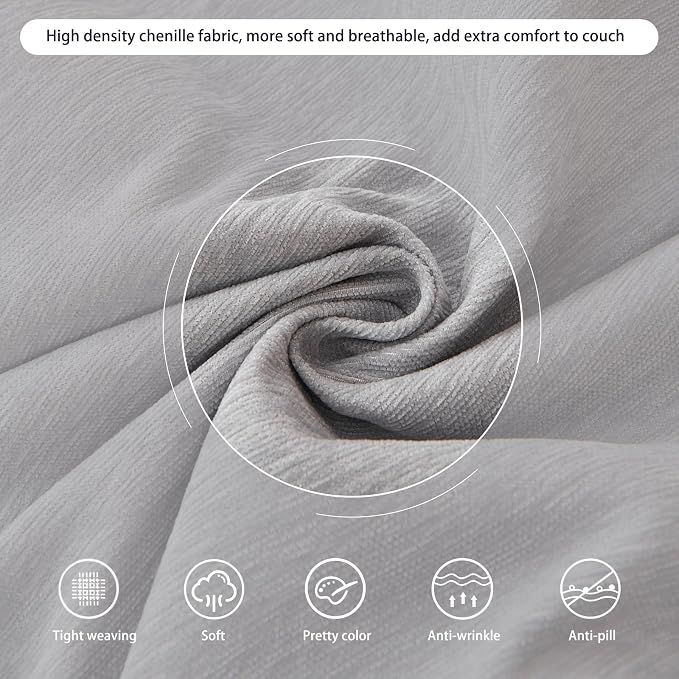 DREAMINGO Sofa Covers Washable Thick Chenille Couch Cover for 2 Cushion Couch Sofa Multi-Use Couch Cover Blanket Modern Pet Furniture Protector Sectional Couch Slipcover 71"x118", Light Grey - Image 4