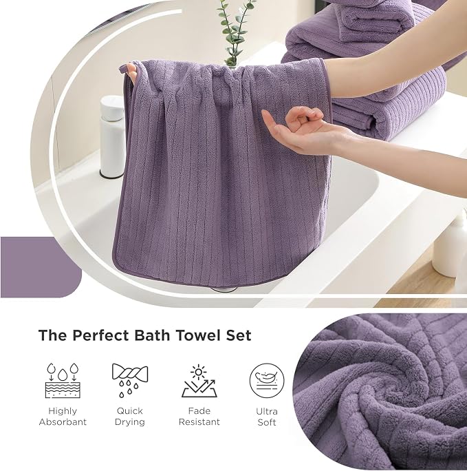 Hailea Hand Towels Set 16x31 Inches,Soft Microfibers Bathroom Towel Set 2 Pack,Highly Absorbent Quick Dry Luxury Towel Hotel Spa Gym Hand Towel Collection for Bathroom,Dark Purple - Image 2