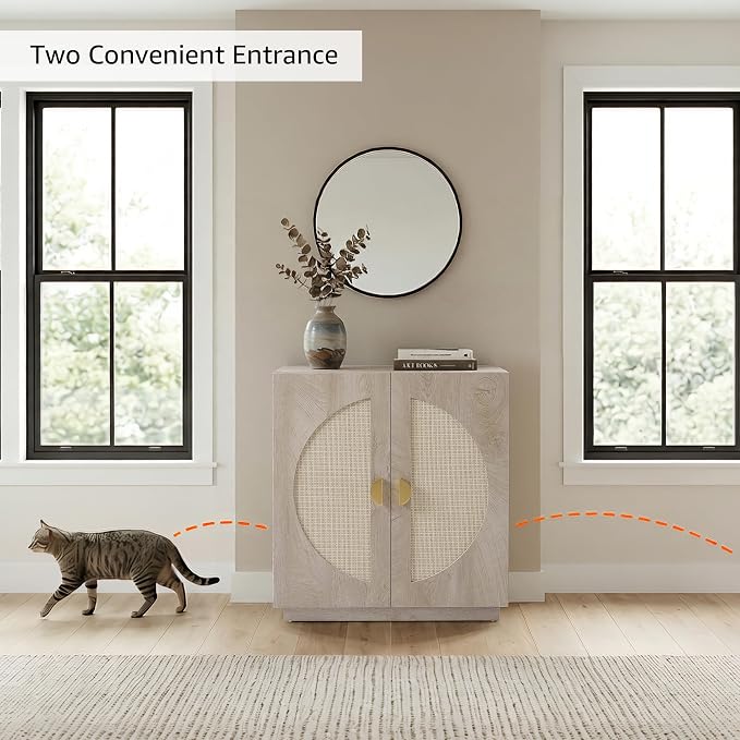unipaws Tall Cat Litter Box Enclosure for Tall or Top Entry Litter Box | Hidden Litter Box Cover with Shelves, Kitty Enclosed Litter Box Cabinet, Cat Box Furniture - Image 3