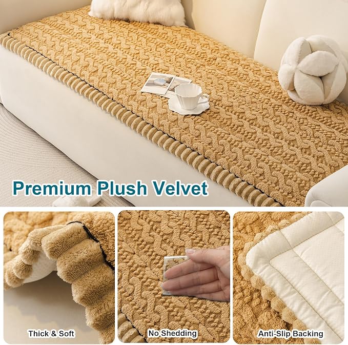 KRFOONN Couch Cover for Dogs Washable Pet Couch Covers for 3 Cushion Sofas Non-Slip Dog 3 Seat Sofa Cushions Covers Soft Sofa Slipcovers Cushion Protector for Pets Mat (Pattern-Khaki, 27.6" x 70.9") - Image 6