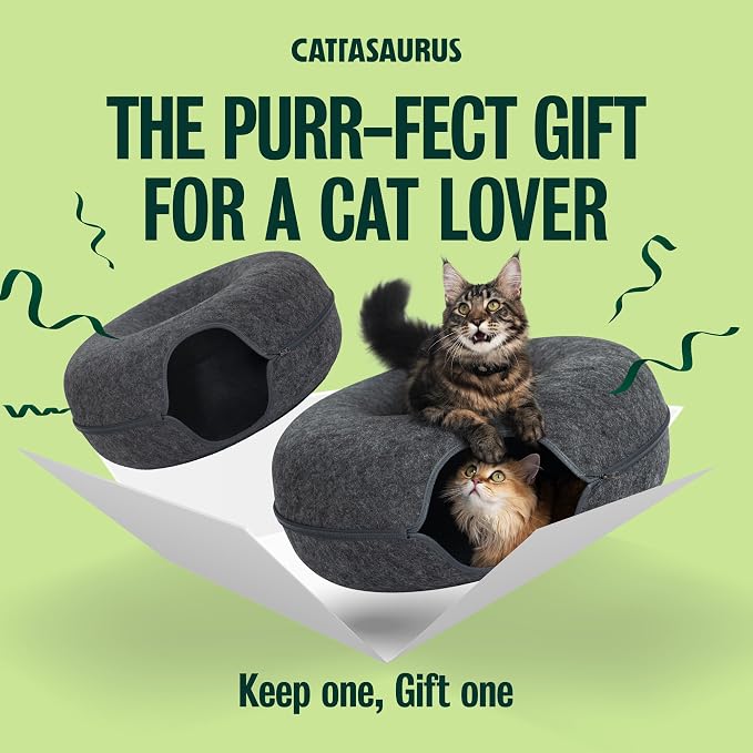 Cattasaurus Peekaboo Cat Cave Duo Jumbo Set, Extra Spacious Cat Donut for Multiple & Large Kitty 15+ lbs, Scratch Detachable Cat Beds for Indoor Cats, Washable Cat Tunnel Bed, Best Kitten Toys - Image 4