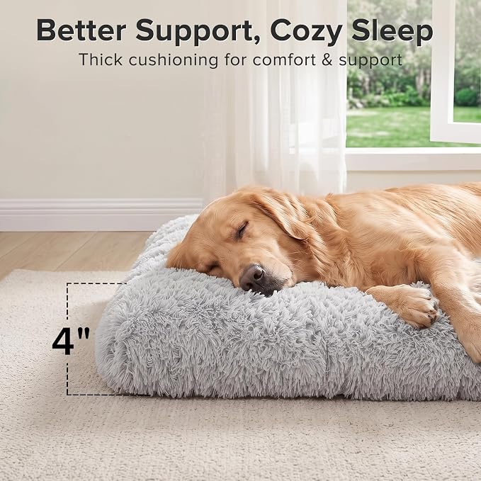JOEJOY Large Dog Bed Crate Pad, Deluxe Plush Washable Dog Beds Fulffy Soft Kennel Pad Anti-Slip Pet Sleeping Mat for Extra Large Medium Small Dogs, 40" x 27", Grey - Image 3