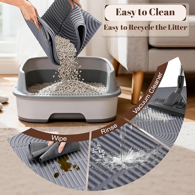 XXL Cat Litter Mat, 47"x35" Water-Resistant & Anti-Slip Litter Trapper for Kitty Litter Box, Easy Clean Silicone Floor Mat for Pets, Grey - Image 5