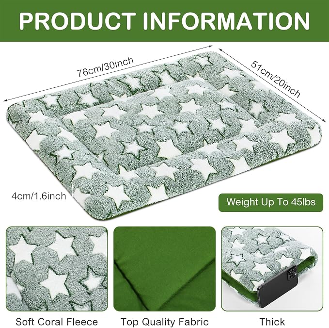 VitalCozy 4 Pcs Dog Crate Pads, Ultra Soft Warm Washable Anti-Slip Kennel Bed Mat for Pets, Reversible, Replaceable, Cage Liner for Small Medium Large Dogs and Cats(20 x 30 x 1.6 Inch,Star,Green) - Image 2