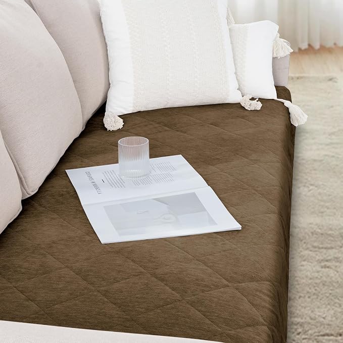 Couch Covers for Dogs Chenille Sofa Covers for 3 Cushion Washable Quilted Checkered Fuzzy Pet Couch Cover Soft Couch Protector Non-Slip Sofa Pads for Puppy Cat Kids(34.5" x 70", Brown) - Image 4