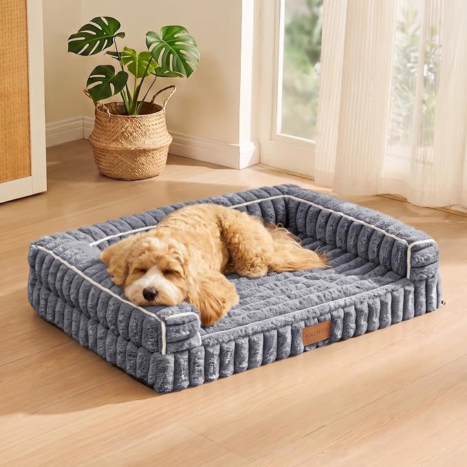Orthopedic Calming Large Dog Bed Pet Sofa Bed 42''X28'' Grey | 3-Sided Pet Couch Large Sized Dog, Soft Egg-Crate Foam Dog Mat, Waterproof Removable Washable Cover, Nonskid Bottom Cat Bed - Image 3