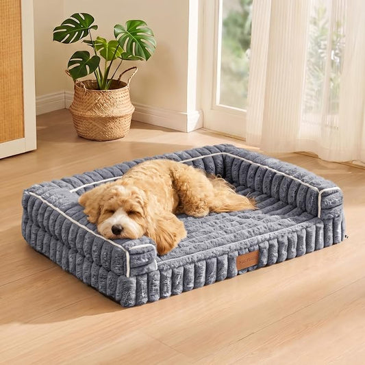 Orthopedic Calming Medium Dog Bed Pet Sofa Bed 30''X20'' Grey | 3-Sided Pet Couch Medium Size Dog, Soft Egg-Crate Foam Dog Mat, Waterproof Removable Washable Cover, Nonskid Bottom Cat Bed by Unknown