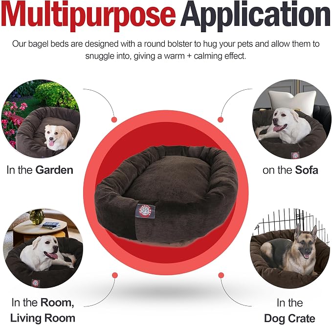 Majestic Pet 32 Inch Micro Velvet Calming Dog Bed Washable – Cozy Soft Round Dog Bed with Spine for Head Support - Fluffy Donut Puppy Mat 32x23x7 (inch) Medium - Storm (2025) - Image 5