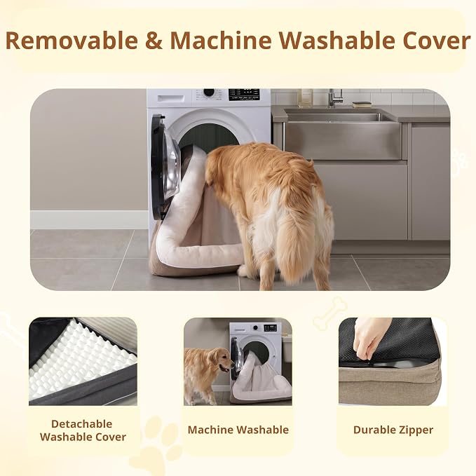 EGOHOME Orthopedic Dog Bed with Sides for Large Dogs 44x32x6.5in Beige | Water Resistant Egg Crate Foam Dog Couch with Removable Washable Cover & Non-Slip Bottom, Comfort Support Pet Sofa - Image 6