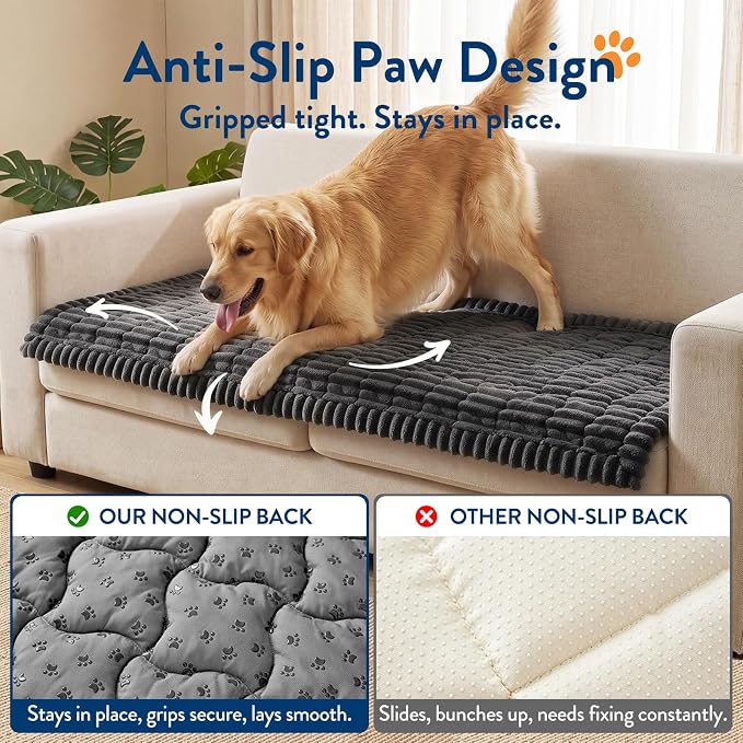 SureFit Couch Covers for Dogs,Non-Slip Washable Pet Friendly Sofa Protector | Non-Slip Paw Print Grip,Sofa Slipcovers for 3 Cushion Couch,Soft Thick Furniture Protector for Sofa Cushions(28"x71" Gray) - Image 6