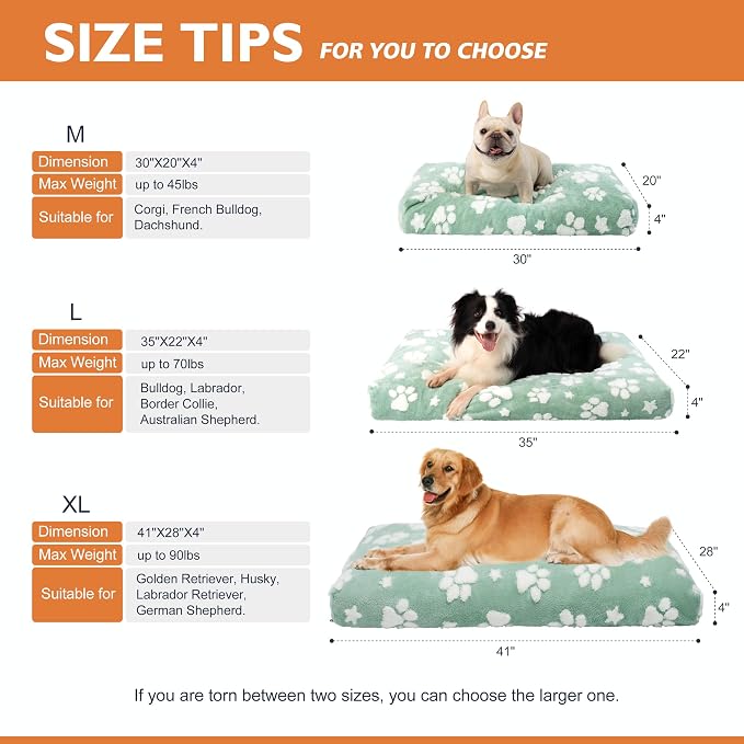 Cute Fluffy Dog Beds for Extra Large Dogs, 41"x 28", Green Paw | Thick Dog Bed for Crate Kennel, Pet Bed with Removable Washable Cover, Anti-Slip Bottom - Image 7