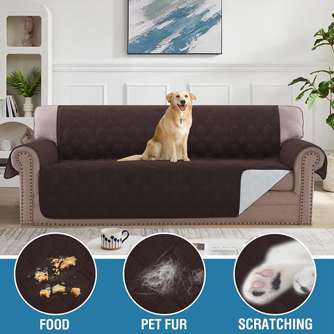 H.VERSAILTEX 100% Waterproof Couch Cover 4 Seater Sofa Slipcover Furniture Protector for Pets Kids Children Dog Cat with Non-Skid Backing (Oversized Sofa, Brown) - Image 4