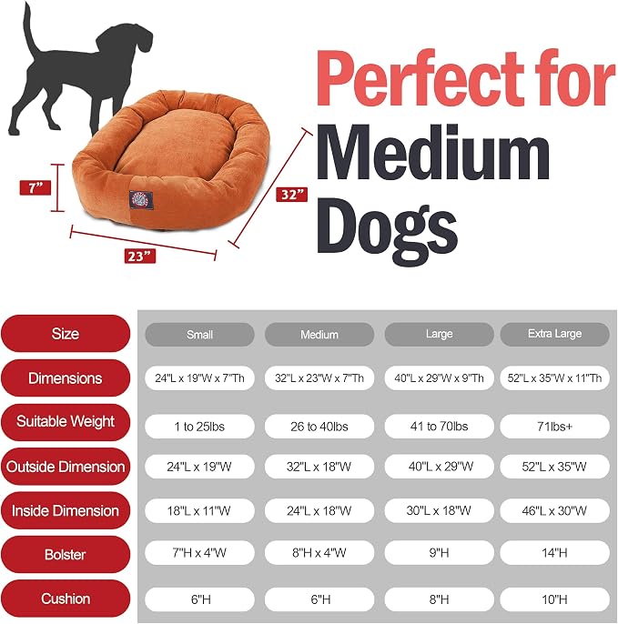 Majestic Pet 32 Inch Micro Velvet Calming Dog Bed Washable – Cozy Soft Round Dog Bed with Spine for Head Support - Fluffy Donut Puppy Mat 32x23x7 (inch) Medium – Orange (2025) - Image 3