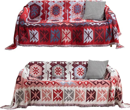 Homcosan Sofa Slipcovers Towel Reversible Couch Cover for 3 Seat Cushion Blanket Sofa Cover Bohemian Couch Slipcovers with Tassels Couch Protector for Pets, Kids （X-Large by Homcosan