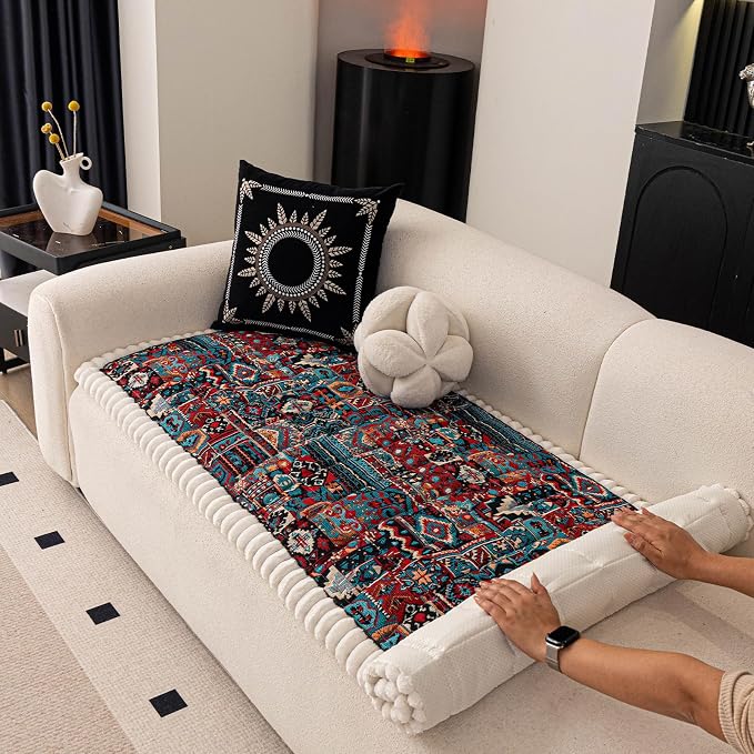 VClife Boho Eclectic Textured Sofa Cover, Ethnic Retro Dog Couch Cushion Cover for 2 Cushion Couch Sofa, Plush Soft Anti Slip and Washable Couch Cover for Sectional L Shape Sofa - Image 5