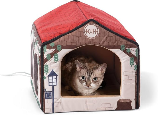 K&H Pet Products Thermo-Indoor Pet House Heated Cat Bed for Dogs and Cats Cottage Design 16 X 15 X 14 Inches by KHPetProducts