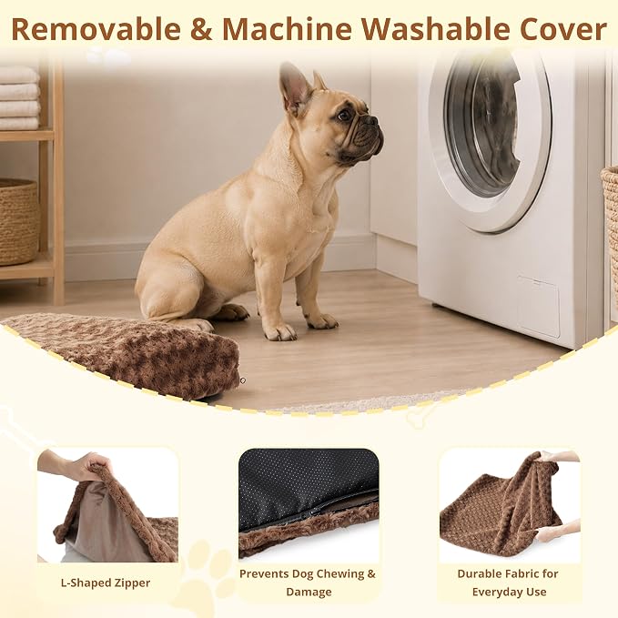 EGOHOME Dog Bed for Medium Dogs, Shredded Memory Foam, Washable, Non-Slip | Balanced Support Foam, CertiPUR-US, Removable Washable Cover, Rose Velvet, Dog Crate Bed & Kennel Pad, 29 x 21 Inch, Brown - Image 5