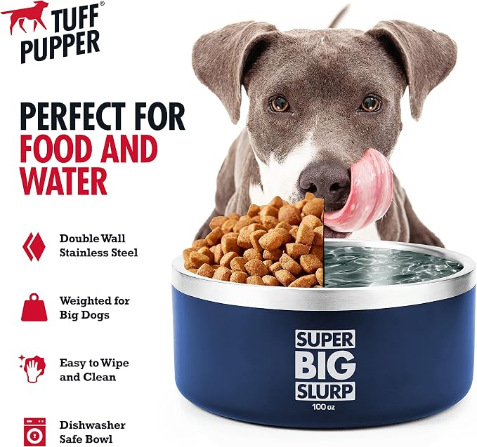 Tuff Pupper 100 oz Heavy Duty Insulated Stainless Steel Dog Bowl for Large Dogs, Non-Slip Base, Dishwasher Safe - Image 3