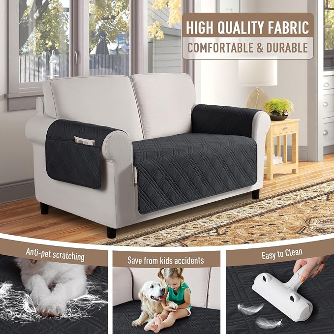 TAOCOCO Waterproof Loveseat Covers for Pets Dogs with Non Slip Backing, Sofa Seat Covers with Side Pocket for 2 Cushion Couch Washable Dog Couch Cover Protector Sofa Slipcovers(Loveseat, Black) - Image 4