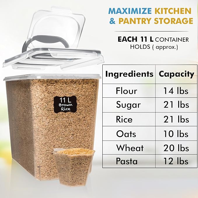 Shazo 2 PC (11L | 372 oz) Flour Sugar Storage Containers with Spout Lid & Easy Carry Handle - BPA Free Extra Large Airtight Food Storage Containers with Lids - Rice Canisters Sets for Kitchen & Pantry - Image 3