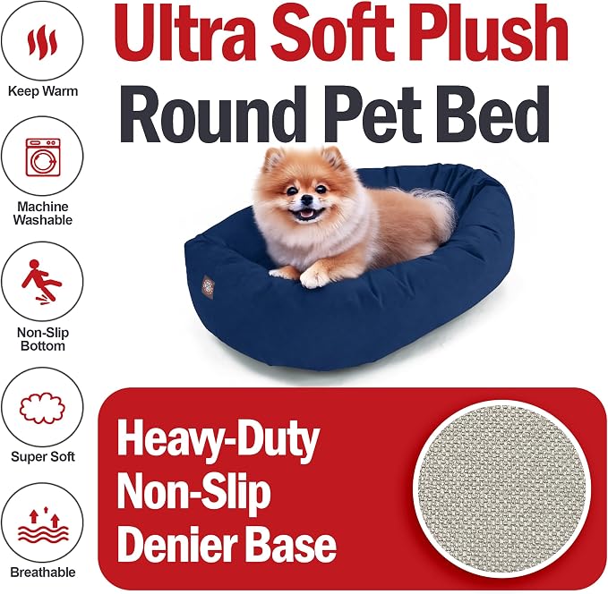 Majestic Pet Suede Shredded Memory Foam Mix Calming Dog Bed Washable - Cozy Soft Round Dog Bed with Spine for Head Support - Fluffy Donut Dog Bed, 24 Inch, Navy - Image 6