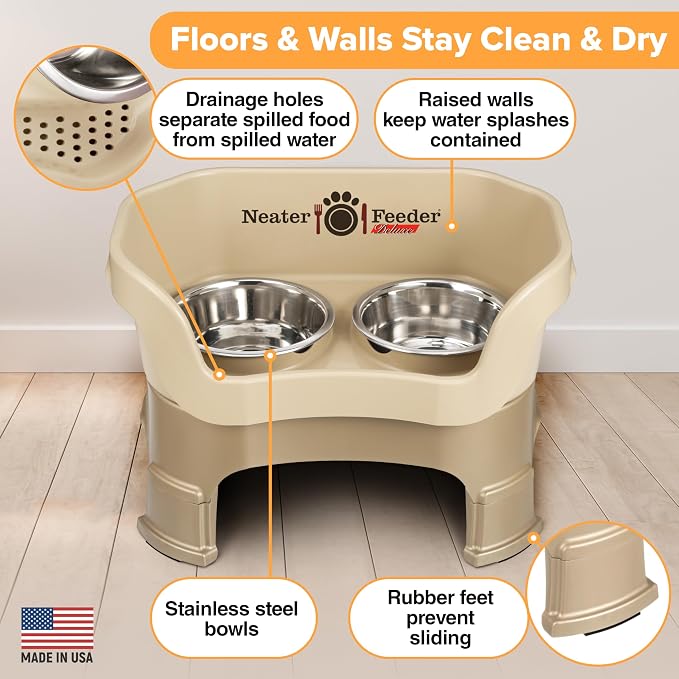 Neater Feeder Deluxe Mess Proof Dog Bowls Elevated for Medium Sized Breeds – Made in USA – No Spill Raised Slow Feeder Elevated Dog Bowl Stand, Stainless Steel Food and Water Bowl Set, Cappuccino - Image 4