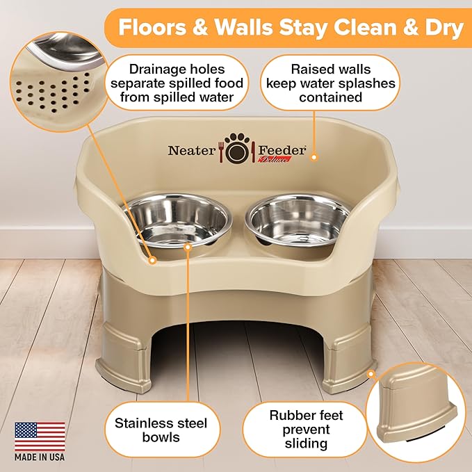 Neater Feeder Deluxe Mess-Proof Elevated Dog Bowls for Medium Dogs (19–40 lbs), 2 Height Adjustable (10” & 12.5”) No-Spill Raised Dog Bowl Stand, Stainless Steel Food Bowl Set, Made in USA, Cappuccino - Image 5