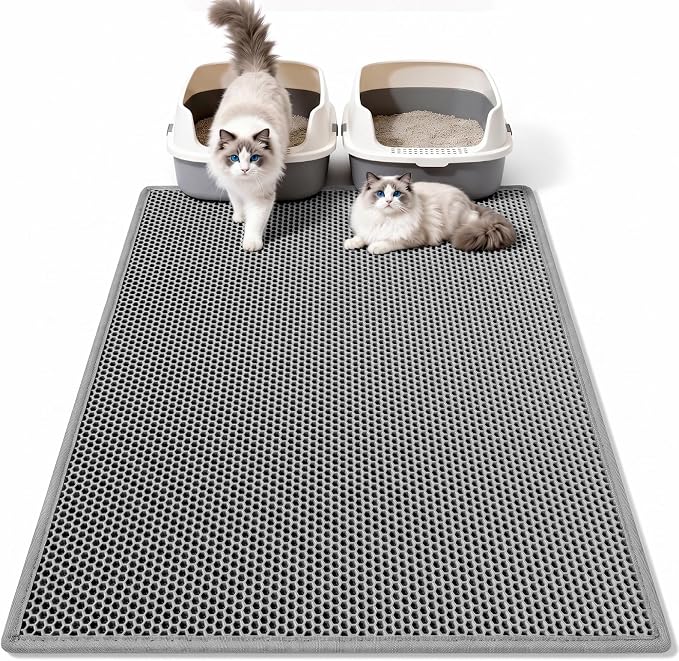 Pieviev Cat Litter Mat, Double-Layer Waterproof Litter Trap, 36" x 30" Gray | Honeycomb Design Catches Scattered Particles to Stop Tracking, Urineproof Base Protects Floors, Easy to Clean by Pieviev