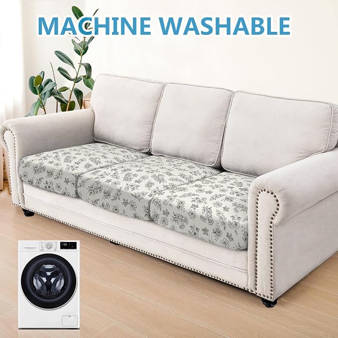 ANARACHON Leather Look Couch Cushion Covers Sofa Seat Slipcovers Sets Couches Furniture Protector for Sectional Armchair Loveseat Pets Kids Stretch Spandex Fabric (3 Cushion Sofa, Beige 01Flower) - Image 2