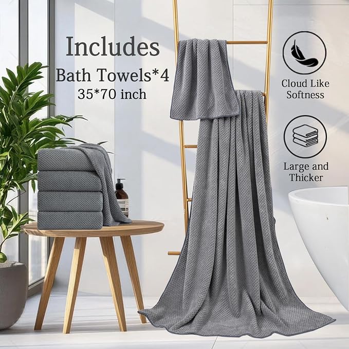 Hailea Gray Bath Towels Set 35x70 Inches - Luxury 600 GSM Oversized Bath Sheet Towel,Extra Large Microfiber - Quick Dry,Highly Absorbent,Super Soft Shower Towels Spa Hotel Bathroom Towel Set (4-Pack) - Image 4