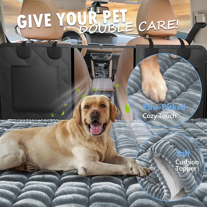 Dog Bed for Car Back Seat, Non-Slip Backseat Pet Mat Standard, 51''X23.5'' | Soft Blanket for Travel, Plaid Flannel, Quilted PP Cotton Filling, Non-Slip Backing, Machine Washable, Fit Backseat Extenders - Image 3