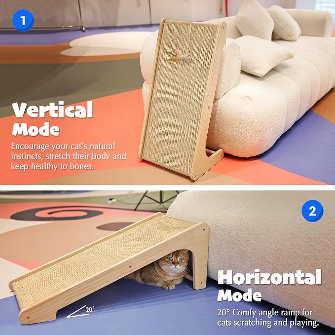 PETKARAY Cat Scratcher, Cat Sisal Scratching Ramp, L Shape Cat Scratch Pad for Indoor Cats, Wall Furniture Protector with Catnip Large - Image 4
