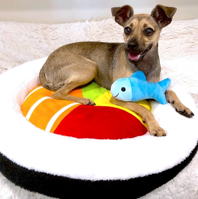 TONBO Soft Plush Small Cute and Cozy Food Dog Cat Bed, Washer and Dryer Friendly (Sushi Roll) - Image 3