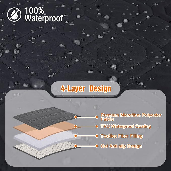 VANSOFY Waterproof Oversized Couch Cover for Pets, Black, 72.4" | Non-Slip, Washable, Utility Pockets, Pet Friendly, Furniture Protector Slipcover for 4 Cushion Couch - Image 6